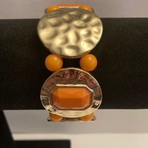 Hammered Metal and Orange Bead Bracelet